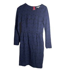 Boden Dress Womens 6 Night Blue Geometric Spot Ponte Long Sleeve Knee Length